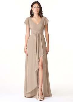 Azazie Omari Bridesmaid Dresses Taupe A-Line Chiffon Dress image4