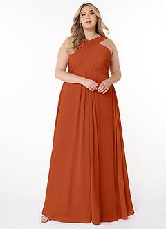 Azazie Kaleigh Bridesmaid Dresses Burnt Orange A-Line Pleated Chiffon Dress image7