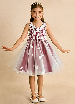 Azazie Junebug vestidos de niña de las flores Vestido de Marfil Escarlata de Tul de Princesa con Encaje image3