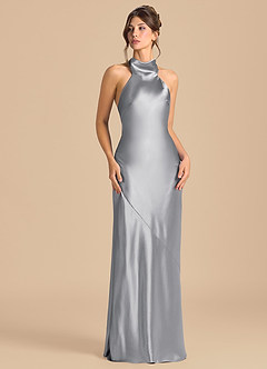 Azazie Velli Brautjungfernkleider Etui Hoher Kragen Metallischer Satin Kleid Silber image2