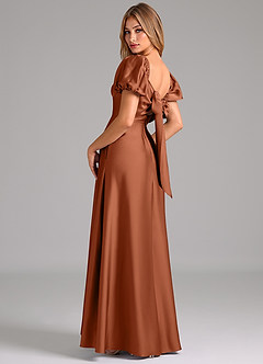 Azazie Fatima Bridesmaid Dresses Cedar Rose A-Line Pleated Stretch Satin Dress image2
