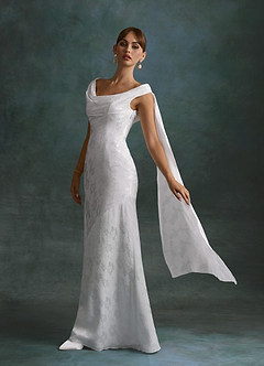 Azazie Georgina Wedding Dresses Diamond White Sheath Floral Burnout Dress image4