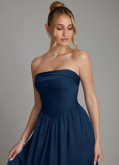 Azazie Zena Bridesmaid Dresses Dark Navy A-Line Strapless Stretch Satin Dress image3