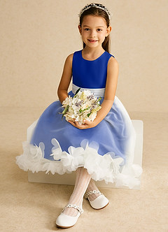 Azazie Stardust Blumenmädchenkleider A-Linie ärmellos Organza Kleid Königsblau image2