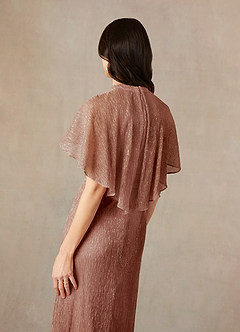 Azazie Draga Mother of the Bride Dresses Rose Gold Sheath Pleated Metallic Mesh Dress image5