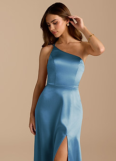 Azazie Trina Final Sale Auburn A-Line One Shoulder Metallic Satin Dress image7