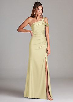 Azazie Wynter Brautjungfernkleider Etui One-Shoulder Stretch-Satin Kleid Zitronensorbet image3