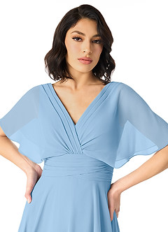 Azazie Pamela Jurken voor bruidsmeisjes Jurk van Chiffon met A-Lijn V-hals geplooid Poederblauw image4