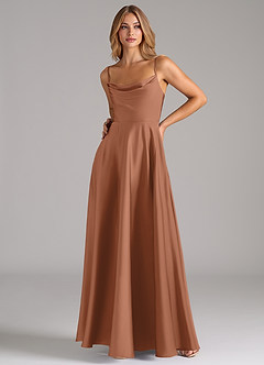 Azazie Elle Bridesmaid Dresses Bronzer A-Line Pleated Stretch Satin Dress image5
