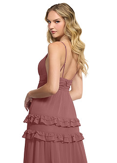 Azazie Rachel Abiti da Damigella Abito A-Line in Chiffon Rosa Del Deserto image5