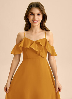 Azazie Kamilla Junior Butterscotch A-Line Off the Shoulder Chiffon Dress image7