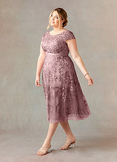 Azazie Sanna Mother of the Bride Dresses Dusty Rose A-Line Scoop Lace Tulle Dress image9