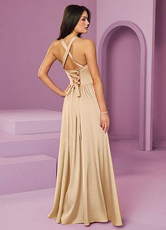 Barbie ♥ Azazie Robes de demoiselle d'honneur Robe Trapèze en Satin extensible avec poches Or image2