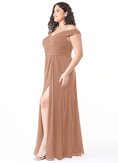 Azazie Audrianna Bridesmaid Dresses Champagne Rose A-Line Off-The-Shoulder Gathered Chiffon Convertible Dress image9