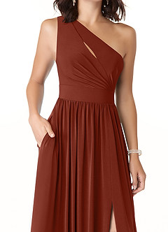 Azazie Jasna Bridesmaid Dresses Terracotta A-Line One Shoulder Luxe Knit Dress image5