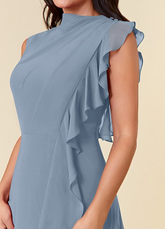 Azazie Narine Kleider für die Brautmutter A-Linie Hoher Halsausschnitt Gefaltet Chiffon Kleid Staubblau image8