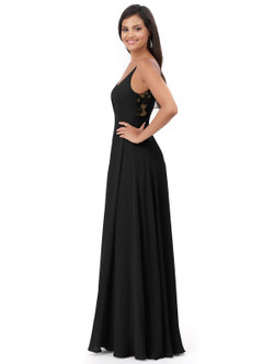 Azazie Lennon Vestidos de damas de honor Vestido de Negro de Gasa de Corte en A con Encaje image3
