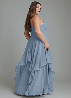 Azazie Zaina Vestidos de damas de honor Vestido Azul Polvoriento de Gasa de Línea A image2