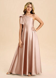 Azazie Penguin Junior Abito A-Line in Raso Elasticizzato Fiocco Oro Rosa image3