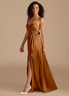 Azazie Zeya Bridesmaid Dresses Copper A-Line Pleated Metallic Satin Dress image5