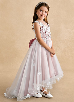 Azazie Celia vestidos de niña de las flores Vestido Rosa Polvorienta de Tul de Corte en A con Encaje image3