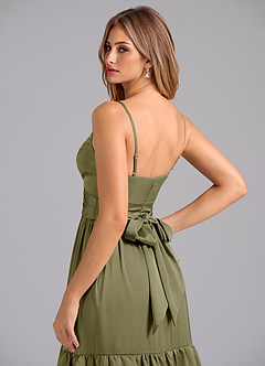 Azazie Nathalia Final Sale Pistachio A-Line Pleated Stretch Satin Dress image2