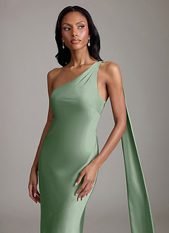 Azazie Galinda Brudtärnklänningar Klä av Sjöjungfru i Stretch Satin Ena axeln Matcha image3