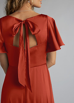 Azazie Kimber Bridesmaid Dresses Rust A-Line Ruched Stretch Satin Dress image5