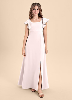 Azazie Bondi Junior Blushing Pink A-Line Side Slit Stretch Crepe Dress image3