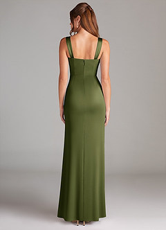 Azazie Denice Bridesmaid Dresses Olive Sheath Pleated Stretch Satin Dress image2