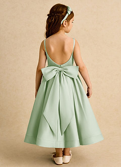 Azazie Babs Blumenmädchenkleider Ballkleid Plissee Matte Satin Kleid Staubiger Salbeigrün image6