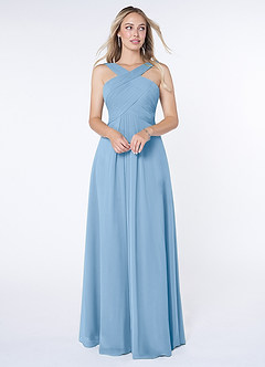 Azazie Kaleigh Bridesmaid Dresses Powder Blue A-Line Pleated Chiffon Dress image1