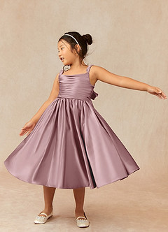 Azazie Cutie Pie vestidos de niña de las flores Vestido de Satin Mate de Acampanado con Plisado image3