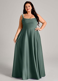 Azazie Shaude Bridesmaid Dresses Sea Moss A-Line Pleated Stretch Satin Dress image12