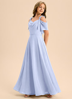Azazie Giselle Junior A-Linie Schulterfrei Chiffon Kleid Eis image5