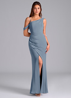 Azazie Madelyn Brudtärnklänningar Klä av Sjöjungfru i Chiffong Ena axeln Skymning Konvertibel image3