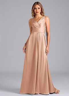Azazie Karina Bridesmaid Dresses Rose Gold A-Line Pleated Stretch Satin Dress image4