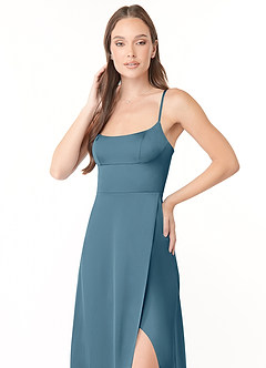 Azazie Halsey Abiti da Damigella Abito Tubino in Raso Elasticizzato Spacco Laterale Bermuda image6