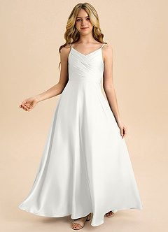 Azazie Bug Junior A-Linie Plissee Stretch-Satin Kleid Weiß image2