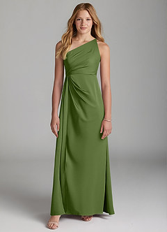 Azazie Mika Junior Juniper A-Line Pleated Stretch Satin Dress image3