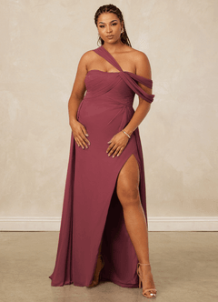 Christian Siriano Bridal for Azazie 1014 Bridesmaid Dresses Merlot A-Line Off the Shoulder Chiffon Dress image12