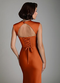 Azazie Lumia Bridesmaid Dresses Burnt Orange Sheath Corset Stretch Satin Dress image3