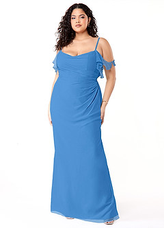 Azazie Emeralda Bridesmaid Dresses Blue Jay Sheath Off the Shoulder Chiffon Dress image7