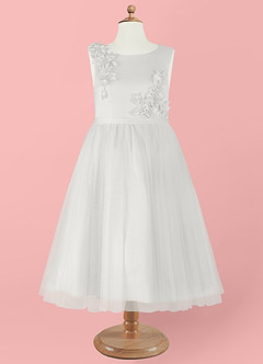 Barbie ♥ Azazie vestidos de niña de las flores Vestido de Diamante Blanco de Tul de Corte En A con Lazo image9