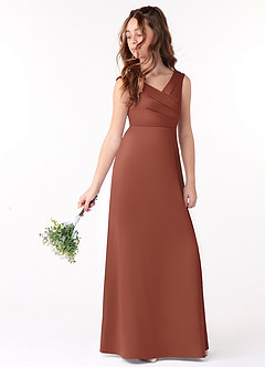 Azazie Sadia Junior Auburn A-Line Pleated Stretch Satin Dress image1