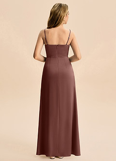 Azazie Abby Junior Espresso Sheath Pleated Stretch Satin Dress image2