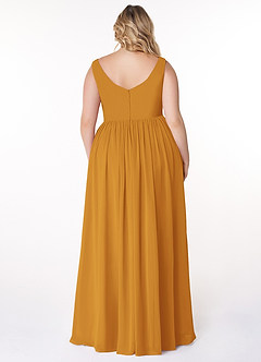 Azazie Keyla Bridesmaid Dresses Butterscotch A-Line V-Neck Pleated Chiffon Dress image7