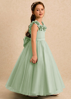 Azazie Eden Robe Demoiselle D'honneur Fillette Robe Princesse en Tulle Plissée Vert Sauge image3