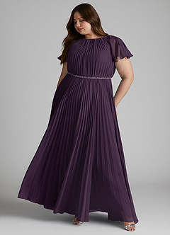 Azazie Kara Modest Bridesmaid Dresses A-Line Pleated Chiffon Floor-Length Dress image3