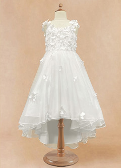 Azazie Ceres Flower Girl Dresses Diamond White Ball-Gown Lace Tulle Dress image3
